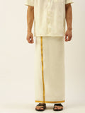 Ramraj Cotton Mens 1/2" Pure Cotton Dhoti Comes With Dhoti And Towel Set - Cream | Grocsy