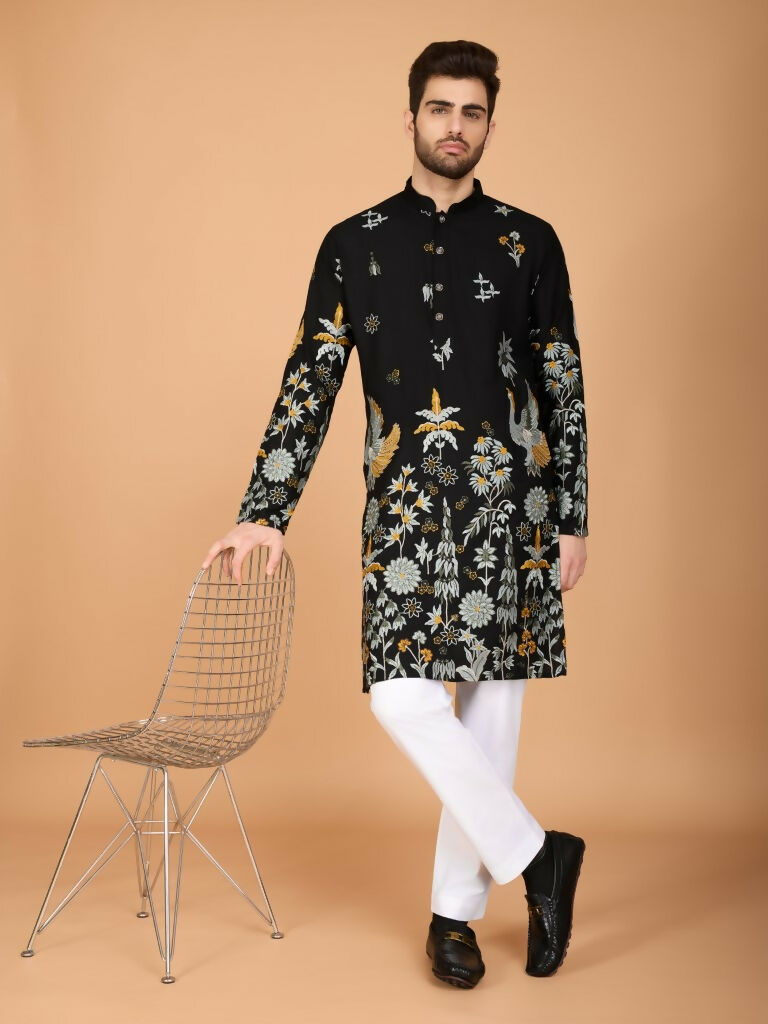 Vastranavya Exclusive Wedding Wear Viscose Rayon Thread Embroidered Work Kurta | Grocsy