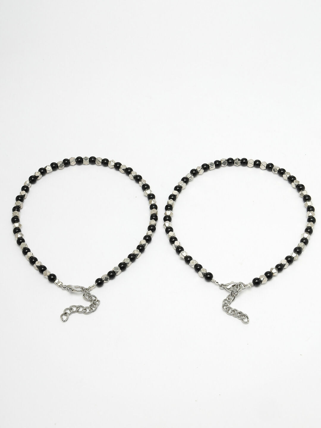 NVR Women's Evil Eye Black & Silver Anklets | Grocsy