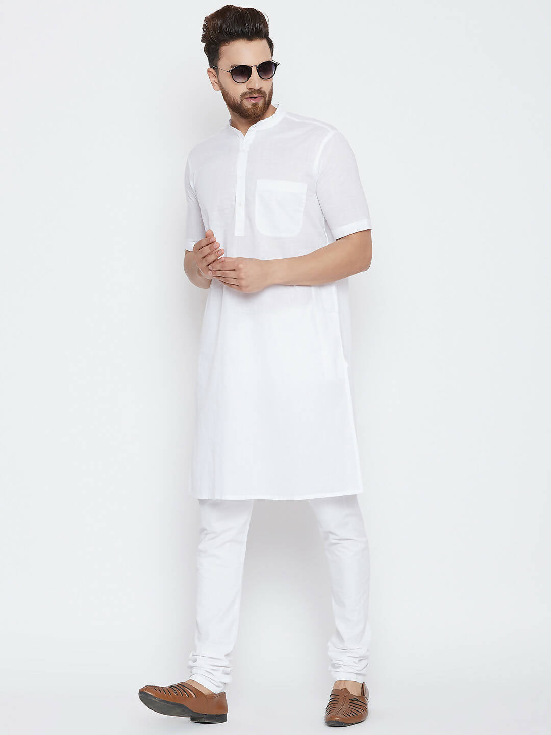 Even Apparels White Color Pure Cotton Men's Kurta With Band Collar | Grocsy