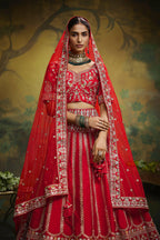 House of Panchhi Red Pure Silk Moti & Zarkan heavy embroidery Lehenga choli & Dupatta | Grocsy
