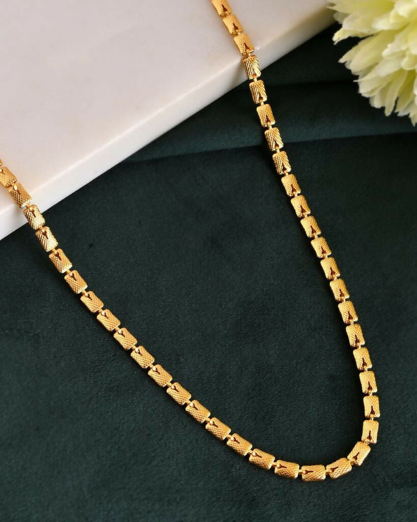 VOJ Gold-Polished Self Design Biscuit Chain For Men | Grocsy