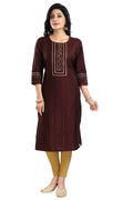 Snehal Creations Beautiful Brown Cotton Silk Designer Long Kurti Tunic With Sequines Embroidery | Grocsy