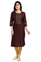 Snehal Creations Beautiful Brown Cotton Silk Designer Long Kurti Tunic With Sequines Embroidery | Grocsy
