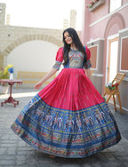 Jyoti Fashion Women's Rani Pink Patola with Foil Print Dola Silk Anarkali Dress | Grocsy