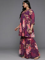 Ahalyaa Women's Traditional Wear Co-ords - Purple | Grocsy