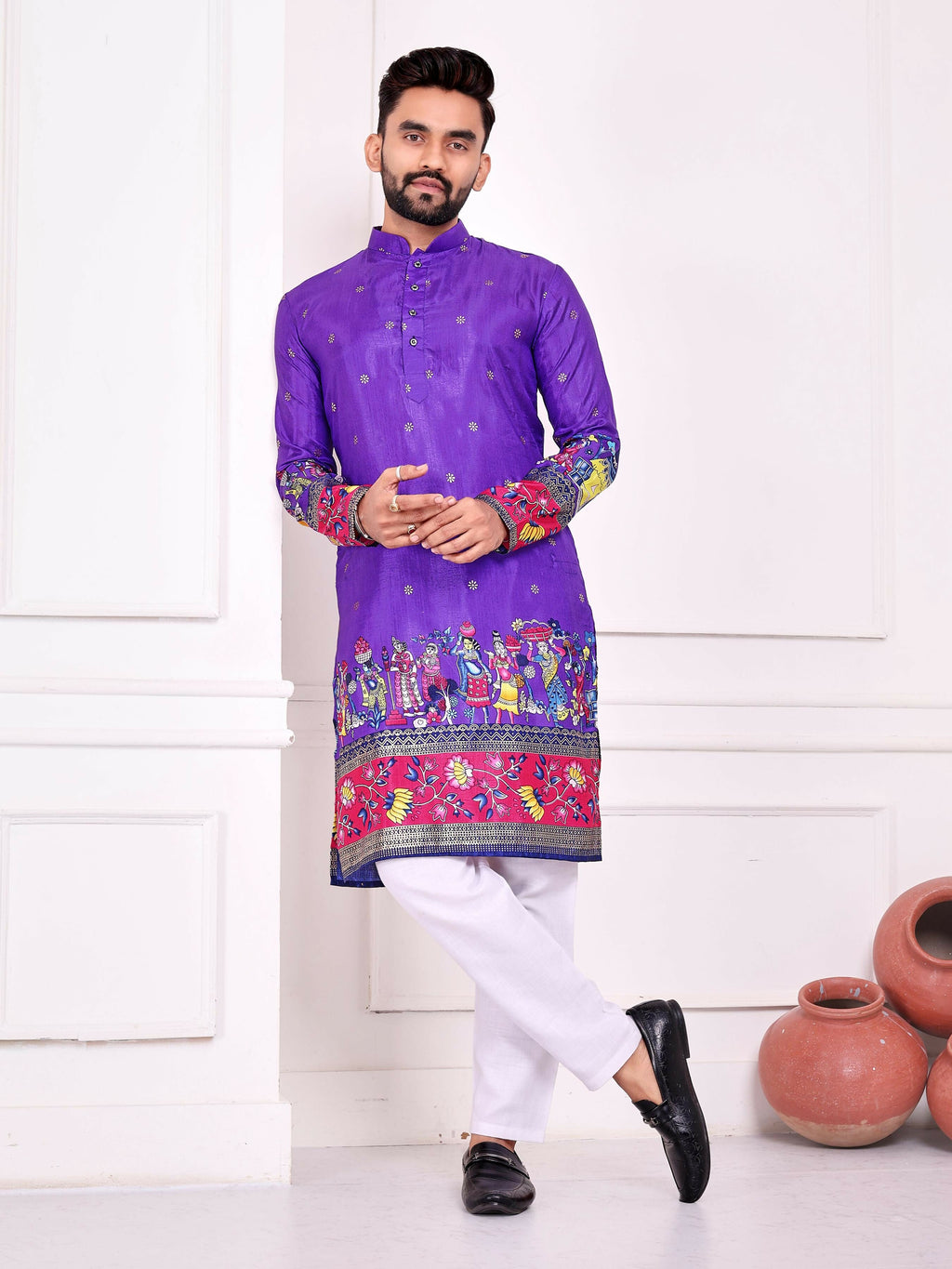 Anaita Violet Dola Silk Straight Kurta With Foil Work | Grocsy