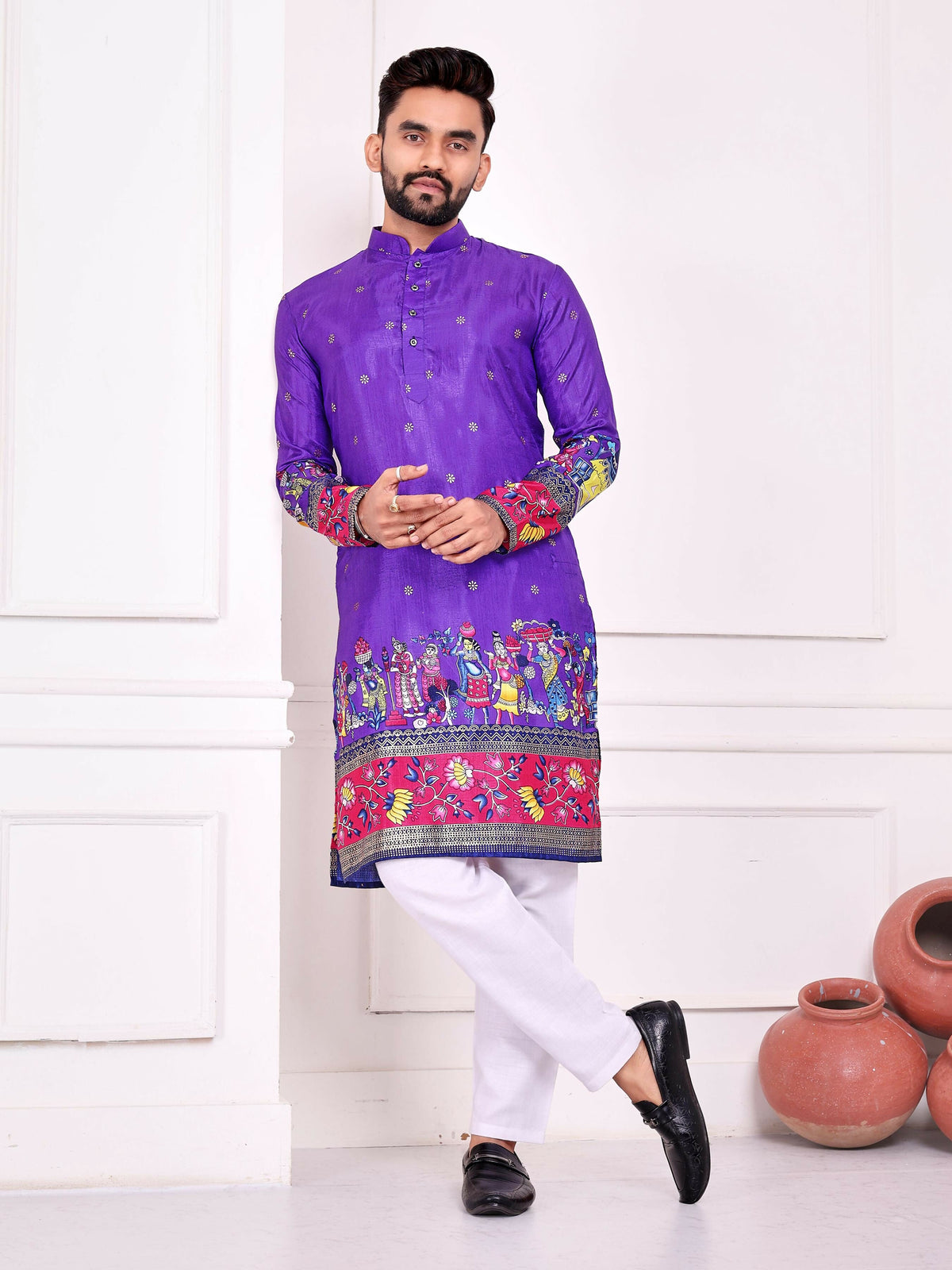Anaita Violet Dola Silk Straight Kurta With Foil Work | Grocsy