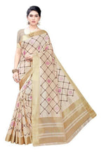 Vamika Weaving Cream Cotton Polyester Silk Saree (KERALA CHECKS) | Grocsy