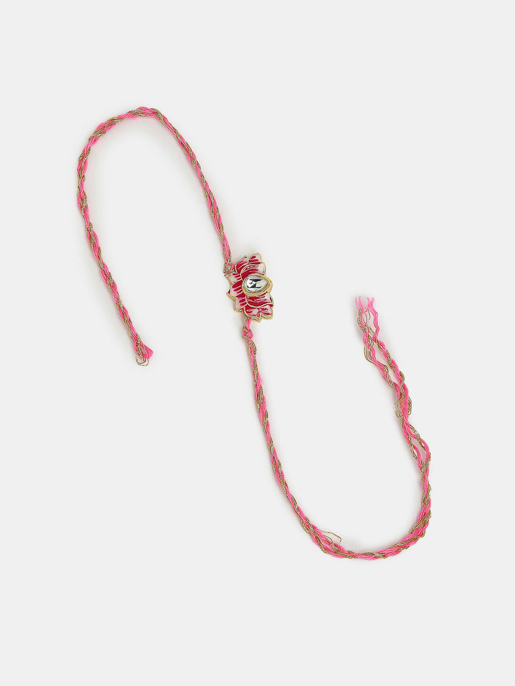 NVR Women & Men Set of 2 Pink Lotus Shape Kundan Stone-Studded & Beaded Bhaiya Bhabhi Rakhi With Roli Chawal | Grocsy
