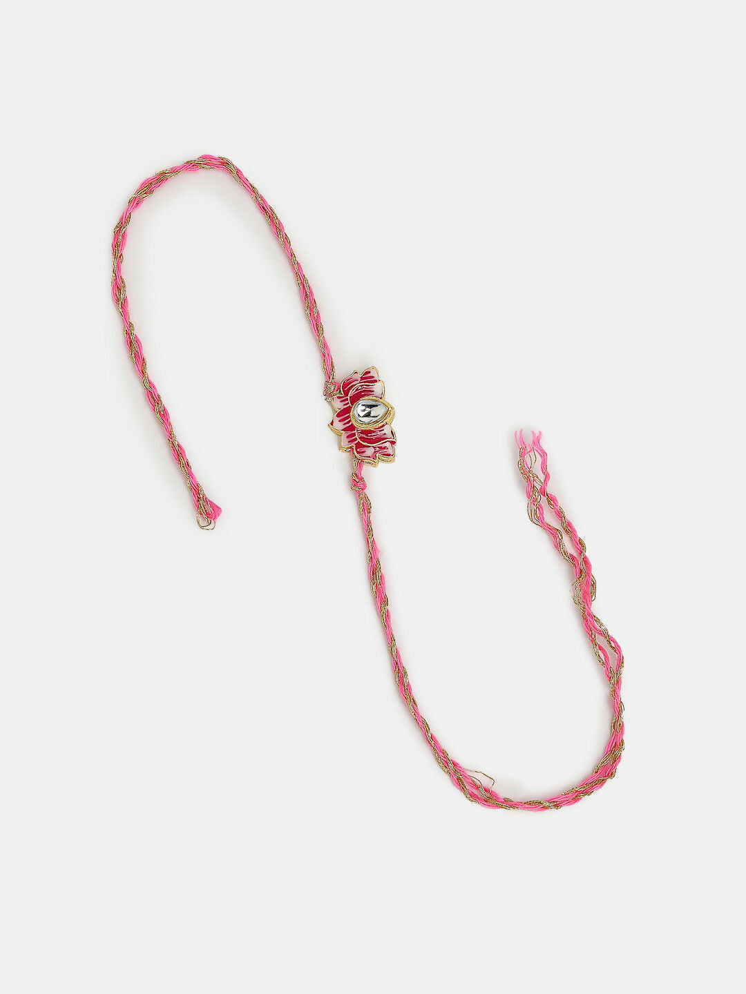 NVR Women & Men Set of 2 Pink Lotus Shape Kundan Stone-Studded & Beaded Bhaiya Bhabhi Rakhi With Roli Chawal | Grocsy