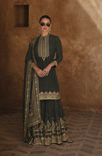Anaita Black Silk Readymade Palazzo Suit with Swarovski Work | Grocsy
