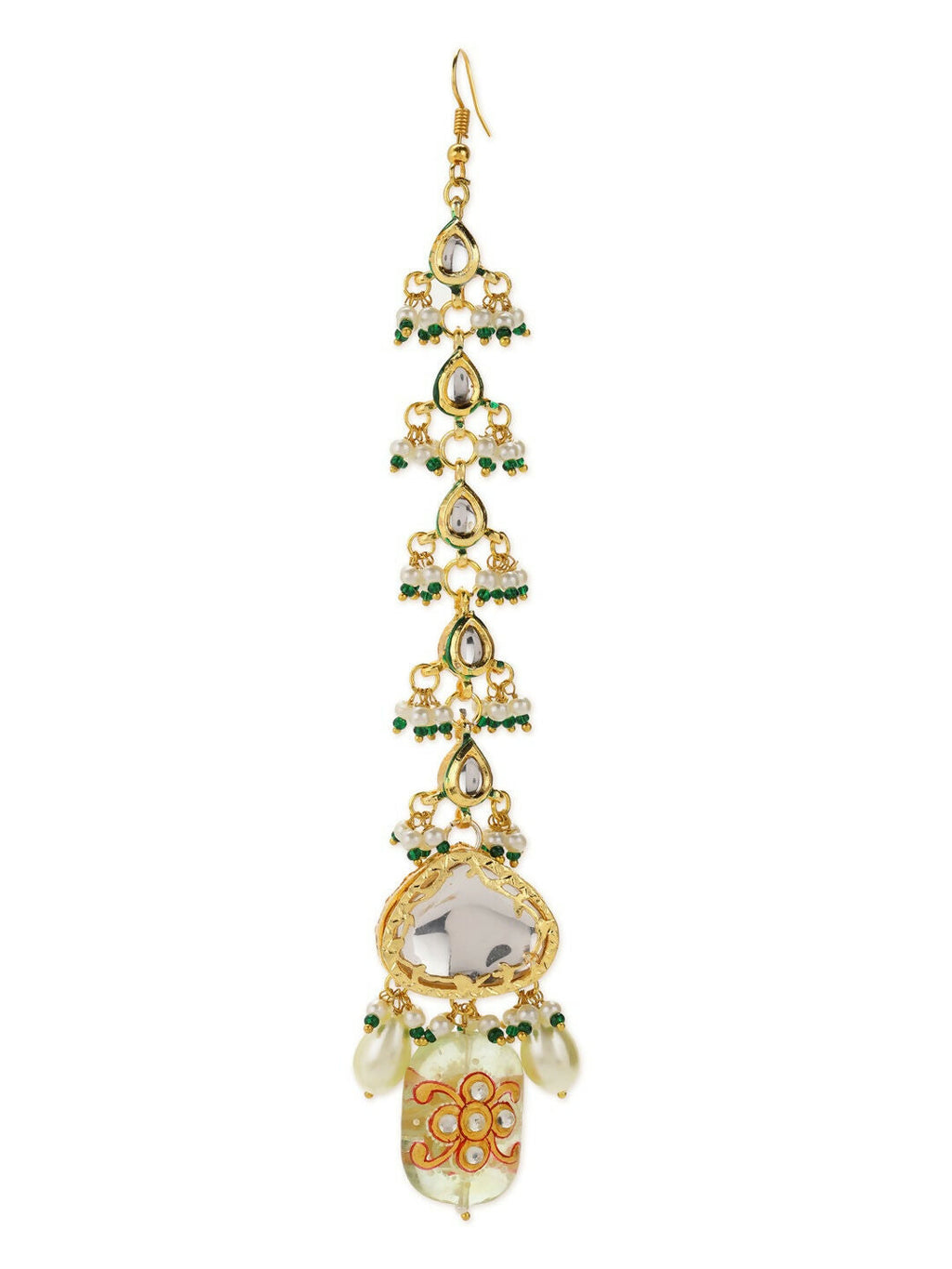 Green Maharani Kundan Neckpiece with Earrings and Maang Tikka- Ruby Raang | Grocsy