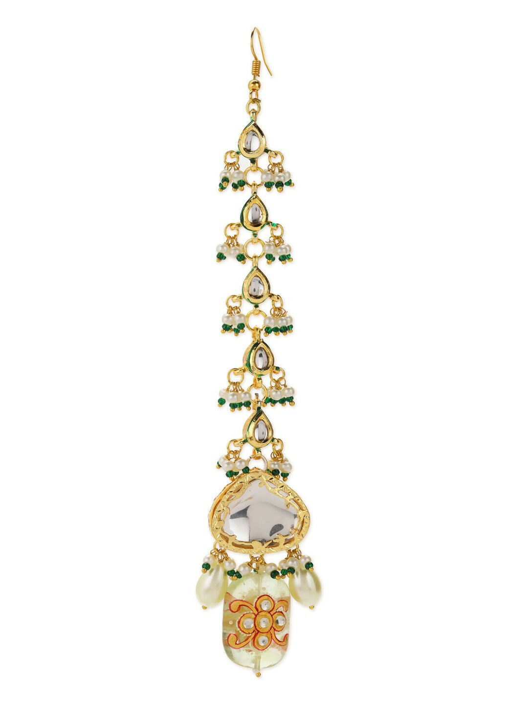Green Maharani Kundan Neckpiece with Earrings and Maang Tikka- Ruby Raang | Grocsy