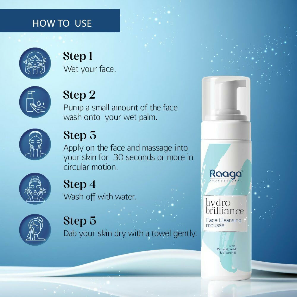 Raaga Professional Hydro Brilliance Face Cleansing Mousse With 2% Lactic Acid & Vitamin E | Grocsy