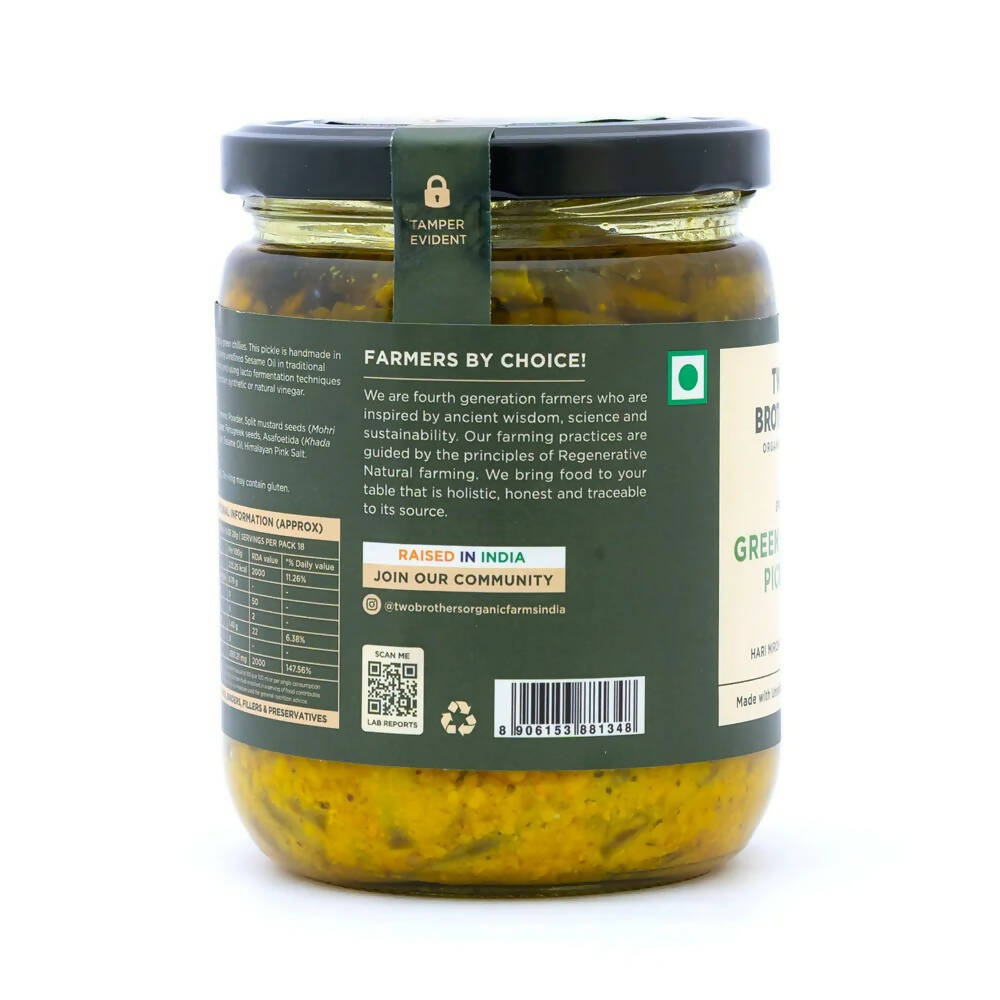 Two Brothers Organic Farms Spicy Green Chilly Pickle | Grocsy