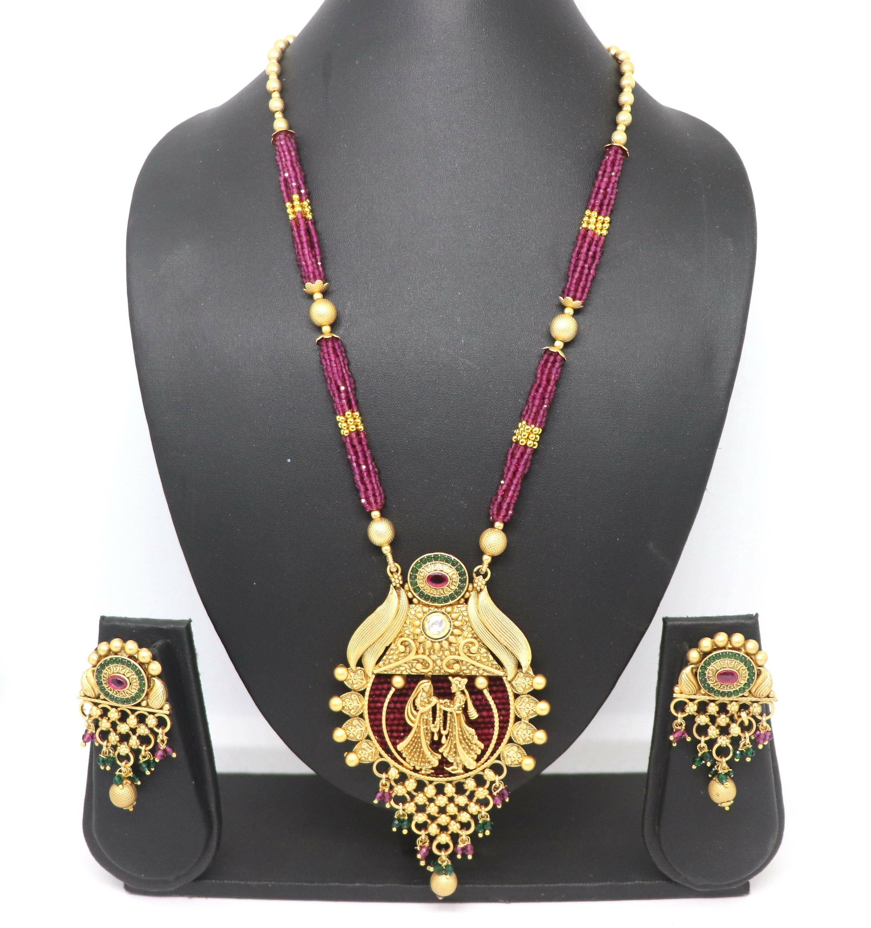 Joban Fashion Magneta With Rajwadi Polish Necklace Set | Grocsy