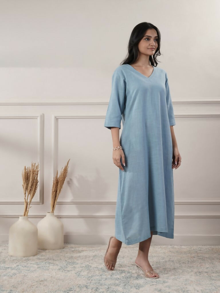 Joban Fashion Women's Smoke Blue V-Neck Dress | Grocsy