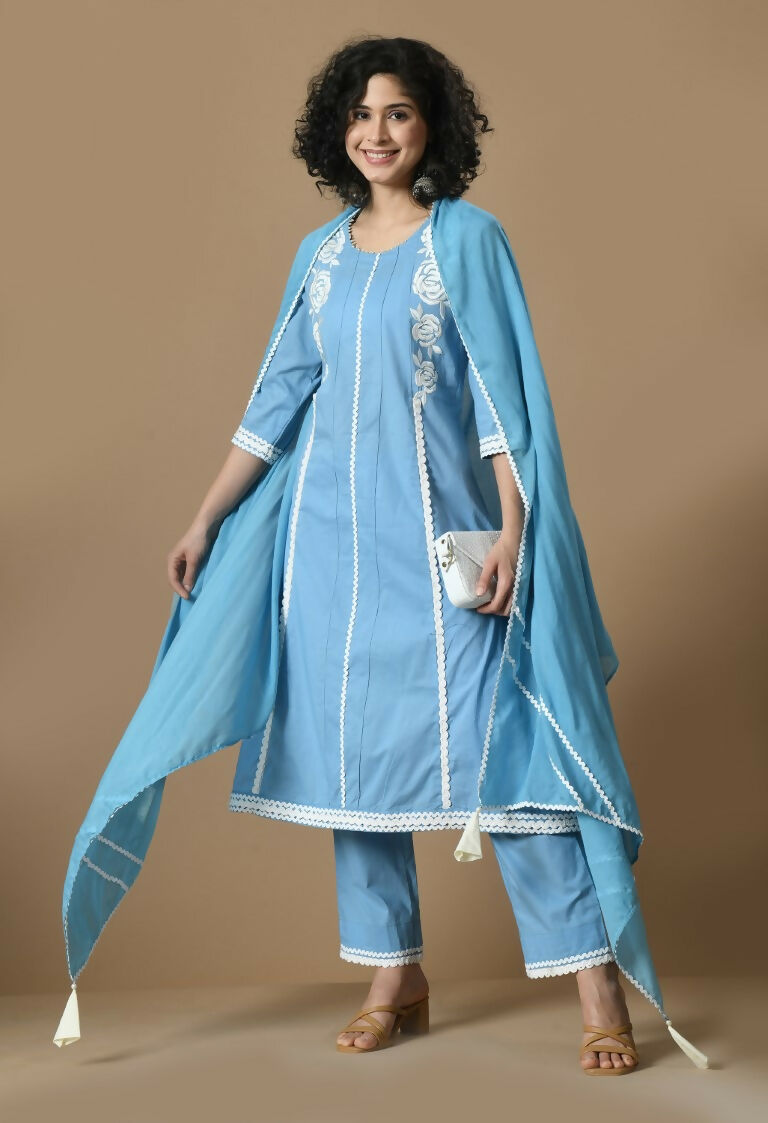 Joban Fashion L.Blue Cotton Kurta Set | Grocsy