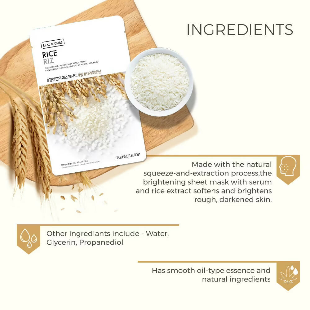 The Face Shop Real Nature Rice Face Mask - Korean Skincare | Grocsy