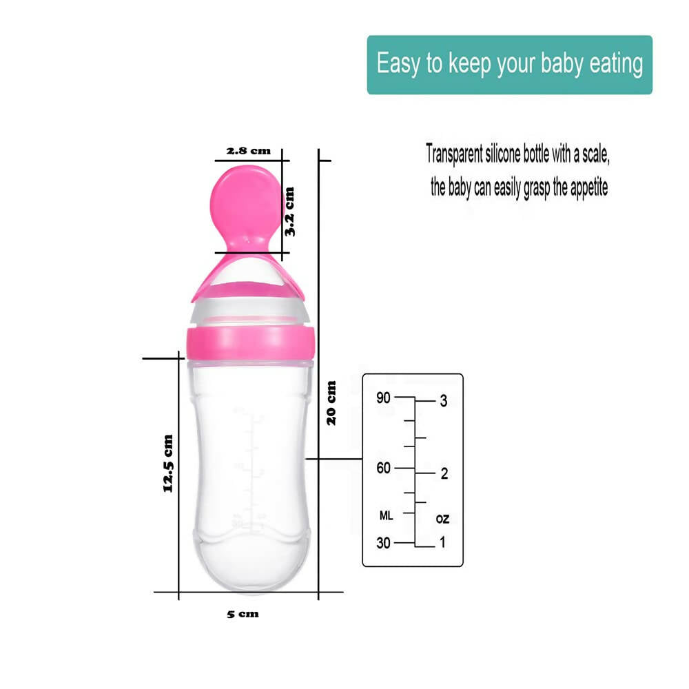 Goodmunchkins Silicone Spoon Food Feeder Silicone Bottle for Babies-Pink | Grocsy