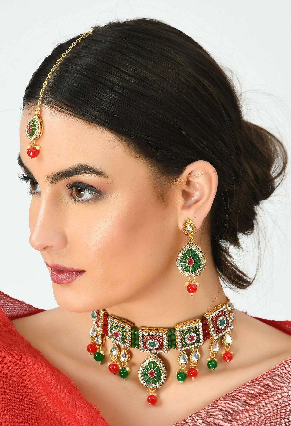 Mominos Fashion Johar Kamal Gold-Polished Brass Finish Meena & Pearls Work Choker For Women | Grocsy