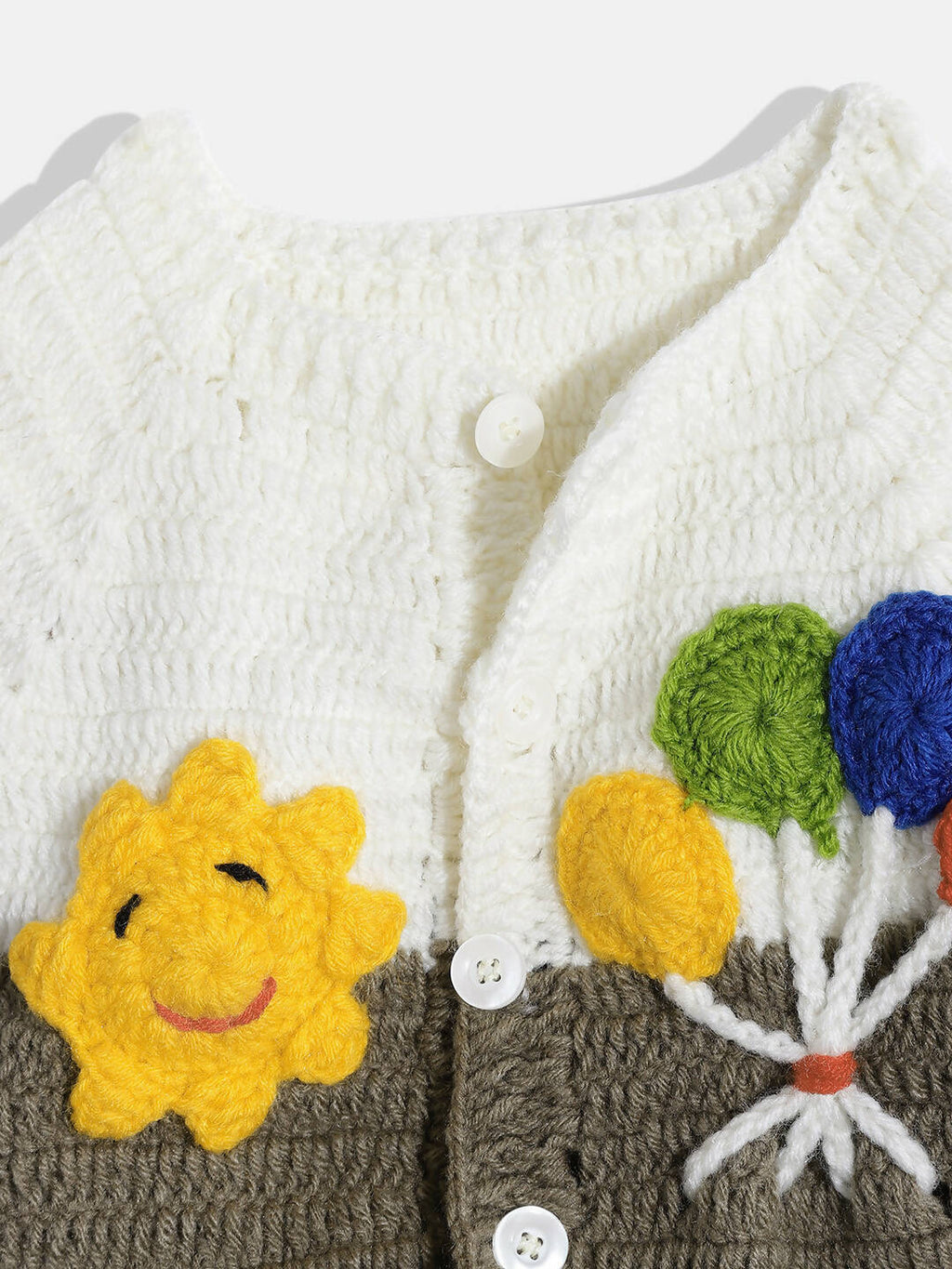 Chutput Kids Woollen Hand Knitted Full Sleeves Balloon Detail Colorblocked Sweater For Baby Boys With Striped Cap - Brown | Grocsy