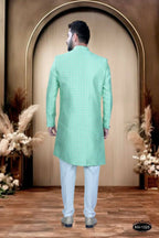 Joban Fashion Men's Bluish-Green Brocade Kurta with Pyjama | Grocsy