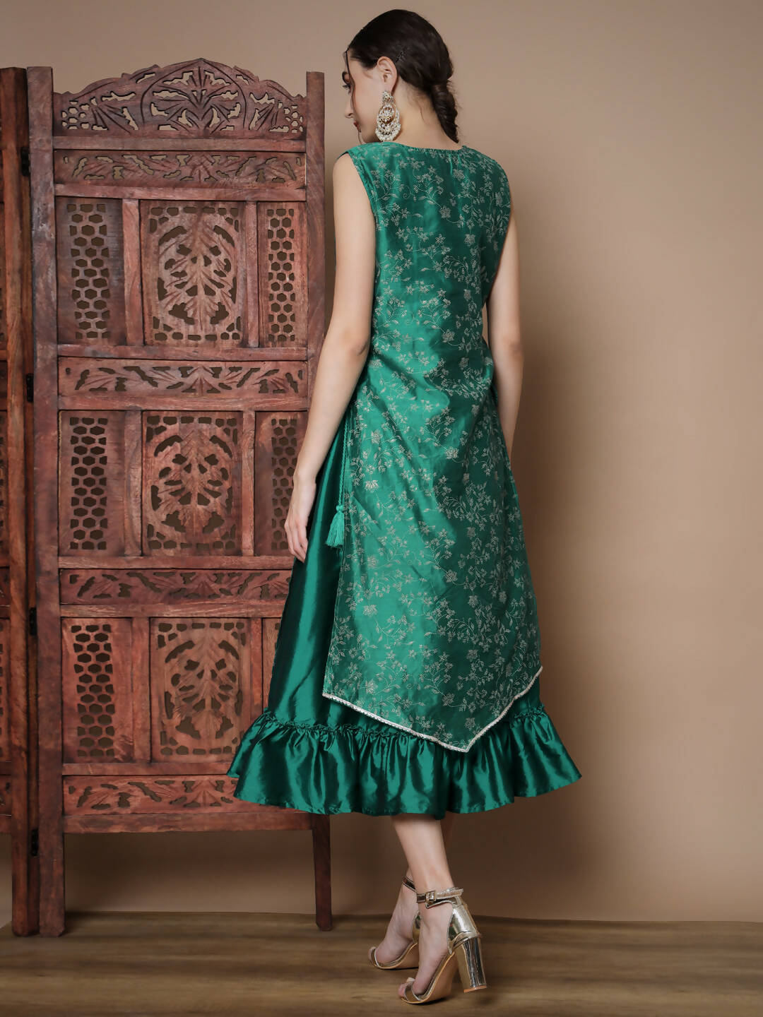 Myshka Women's Teal Floral Printed Gown Dress | Grocsy