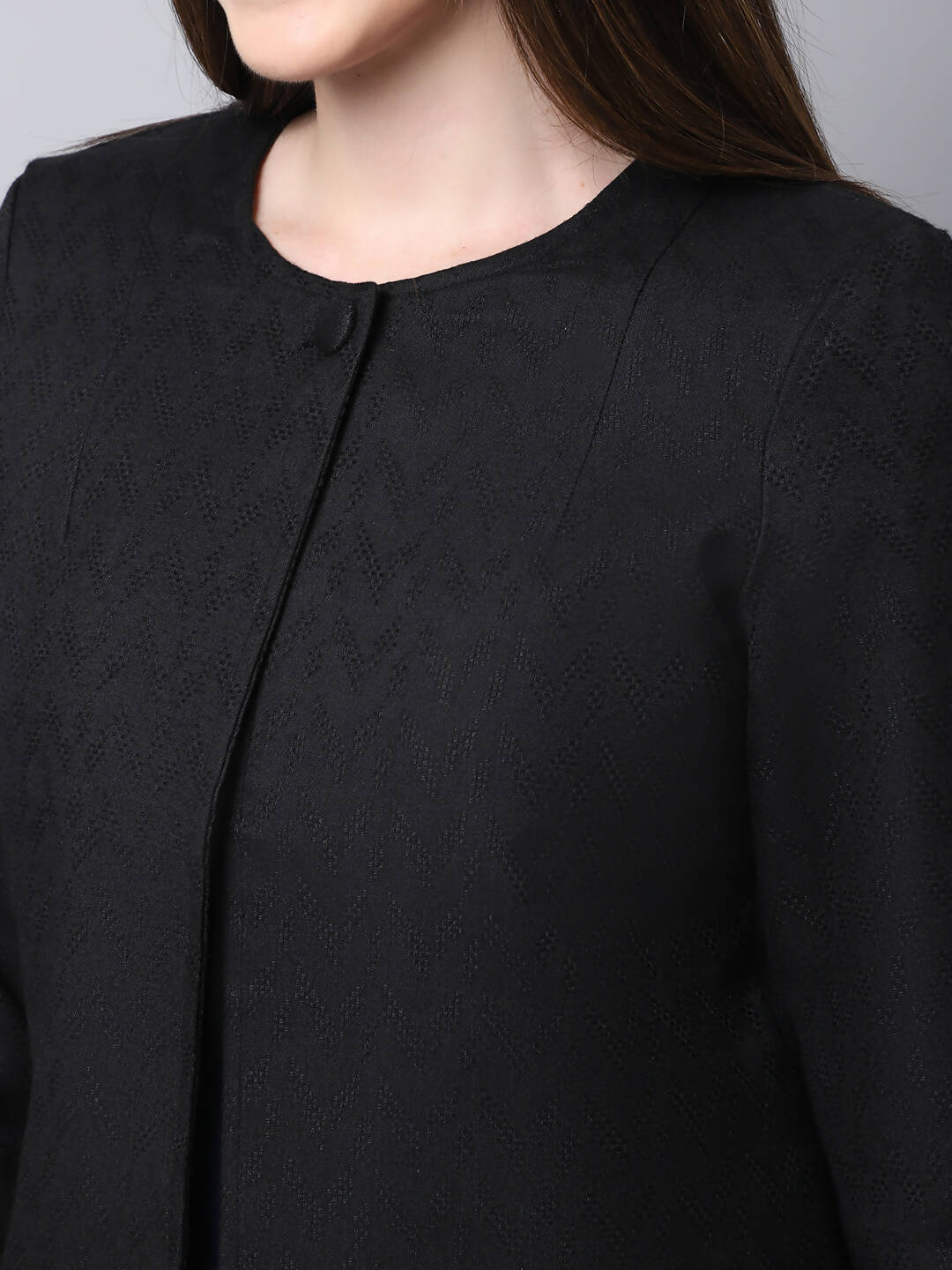 Even Apparels Black 100% Viscose Open Front Statement Women's Jacket | Grocsy