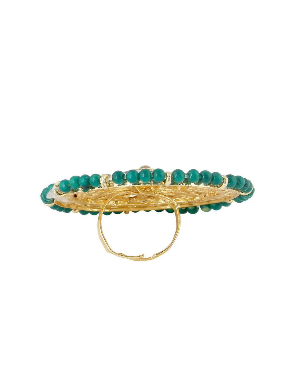 NVR Women's Traditional Ethnic Kundan Meenakari Gold-Polished Ajustable Finger Ring | Grocsy
