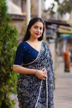 Blue Poly Georgette Ethnic Motifs Saree with Unstitched Blouse - A2M | Grocsy