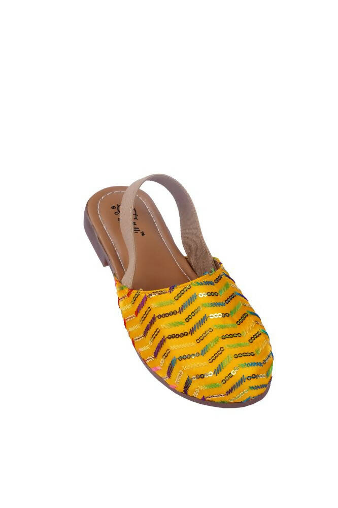 Tiny Bugs Girls Embroidered Strap Ethnic Jutis-Yellow | Grocsy