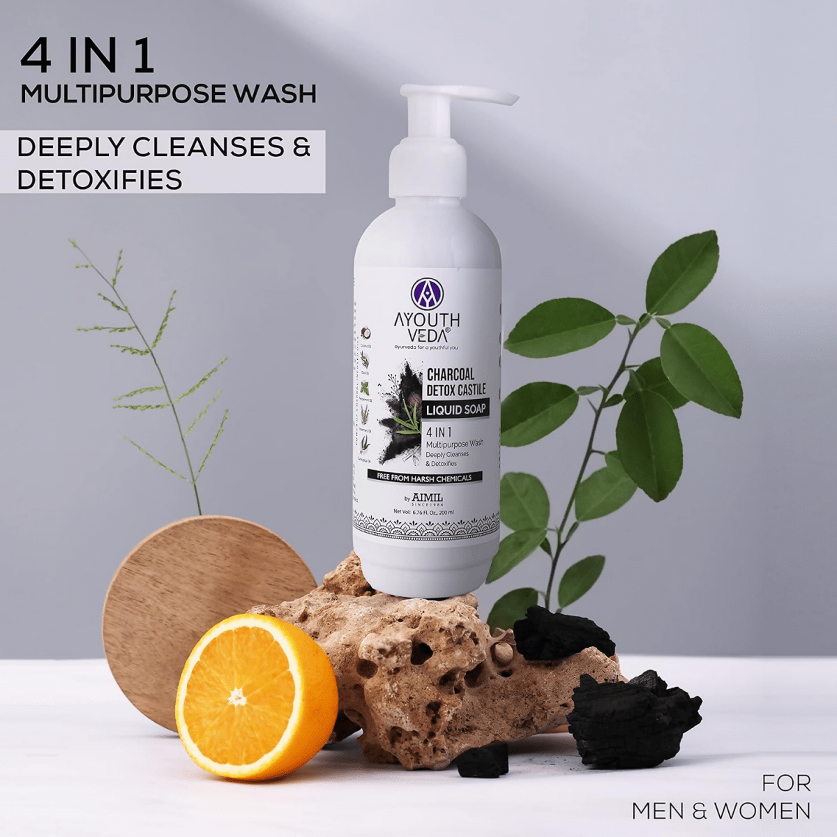 Ayouthveda Charcoal Detox Liquid Castile Soap | Grocsy
