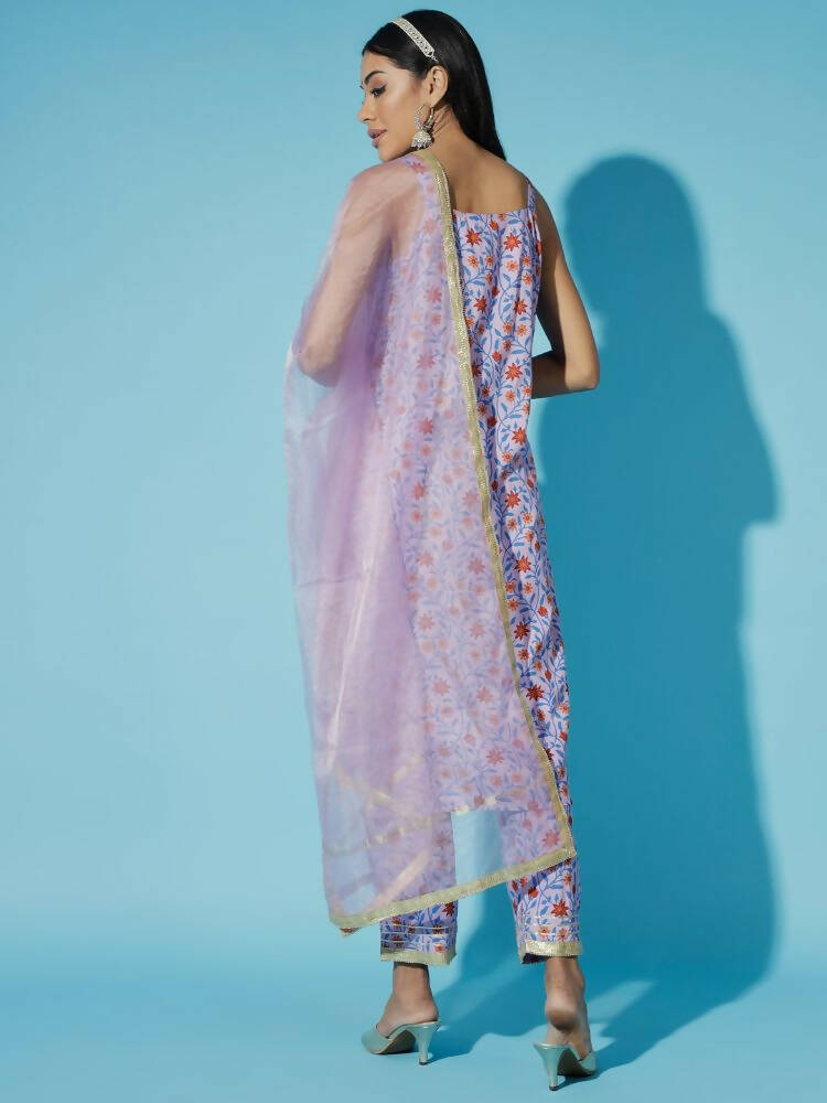 Myshka Women Printed Lavender Kurta & Trousers With Dupatta | Grocsy