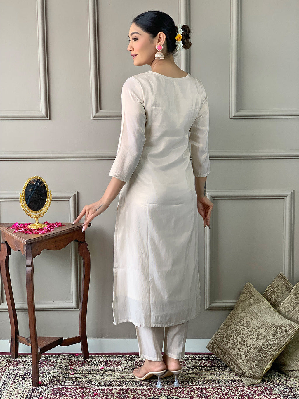 Teeya Creation Chiku Colour Viscose Simar Embroidery Work Fully Stitched Kurti Set | Grocsy