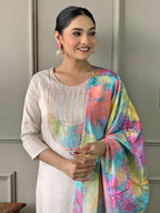 Teeya Creation Chiku Colour Viscose Simar Embroidery Work Fully Stitched Kurti Set | Grocsy