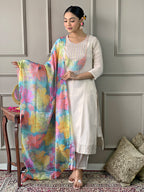 Teeya Creation Chiku Colour Viscose Simar Embroidery Work Fully Stitched Kurti Set | Grocsy