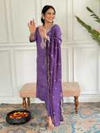 Teeya Creation Purple Colour Viscose Chanderi Embroidery Work Fully Stitched Kurti Set | Grocsy