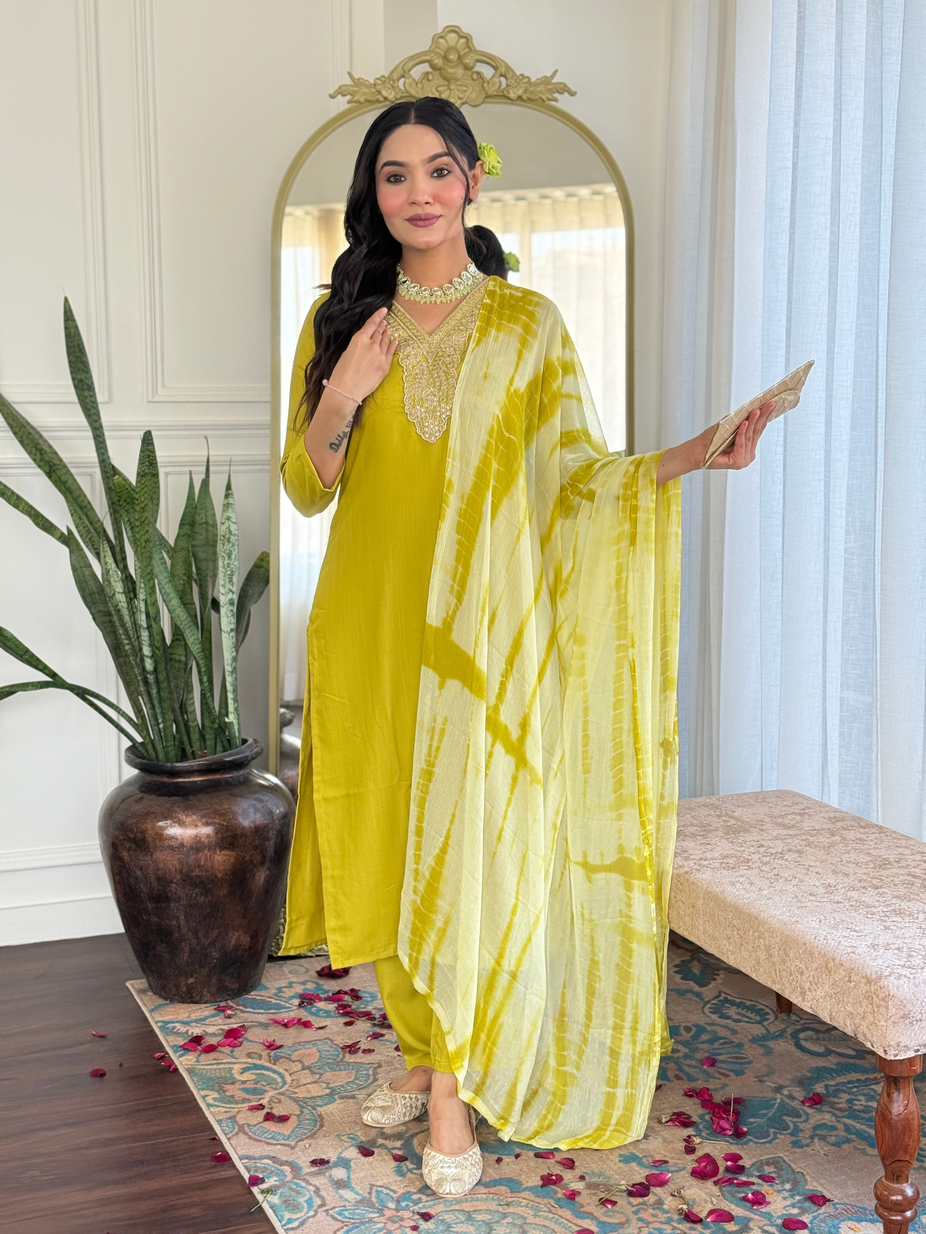 Teeya Creation Liril Colour Viscose Slub Embroidery Work Fully Stitched Kurti Set | Grocsy