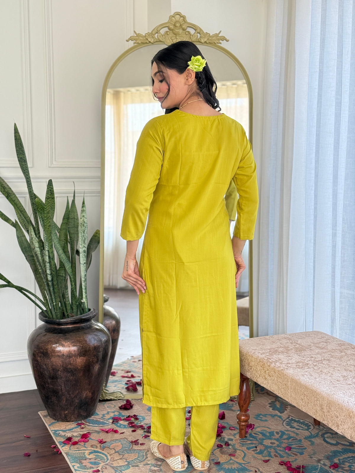 Teeya Creation Liril Colour Viscose Slub Embroidery Work Fully Stitched Kurti Set | Grocsy