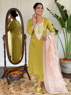 Teeya Creation Liril Colour Viscose Slub Embroidery Work Fully Stitched Kurti Set | Grocsy