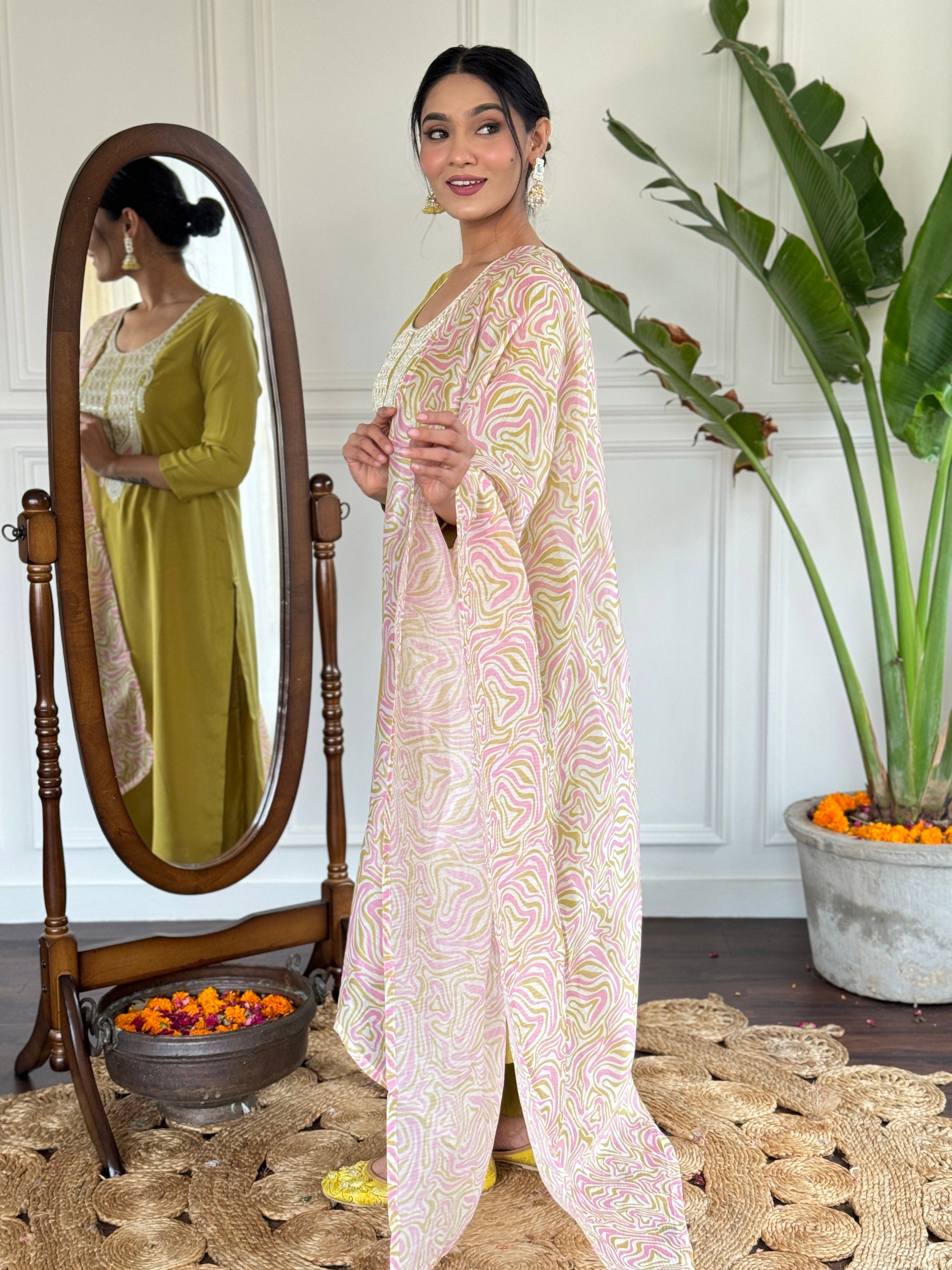 Teeya Creation Liril Colour Viscose Slub Embroidery Work Fully Stitched Kurti Set | Grocsy