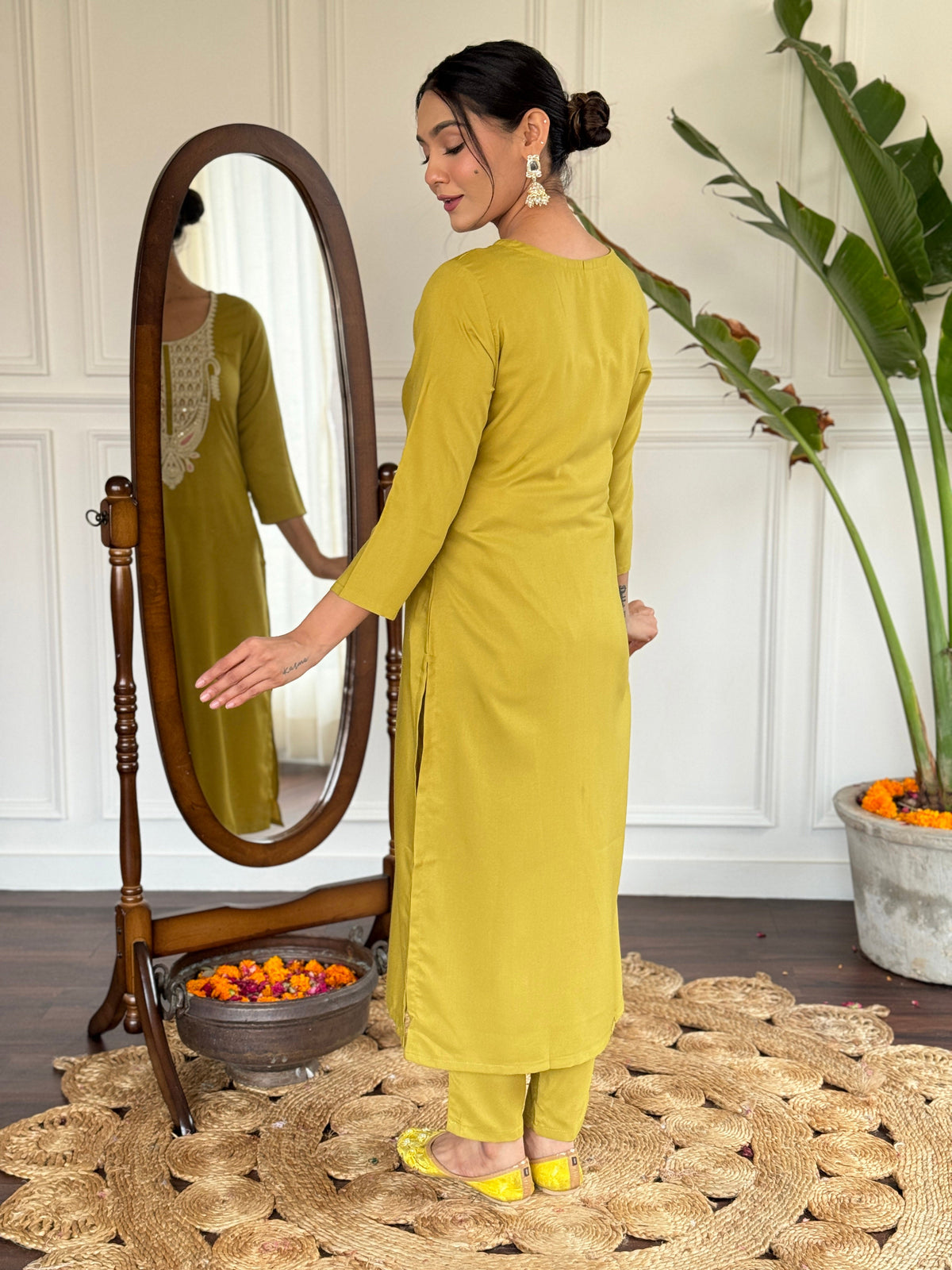 Teeya Creation Liril Colour Viscose Slub Embroidery Work Fully Stitched Kurti Set | Grocsy