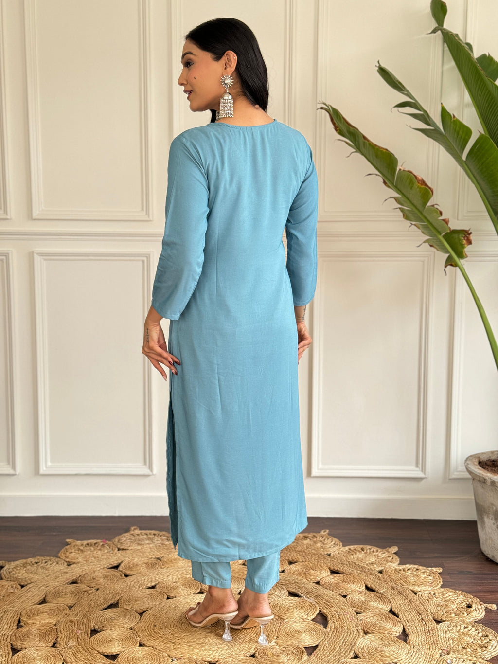 Teeya Creation Grey Colour Viscose Chander Embroidery Work Fully Stitched Kurti Set | Grocsy