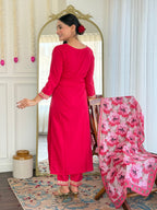 Teeya Creation Rani Colour Viscose Slub Embroidery Work Fully Stitched Kurti Set | Grocsy