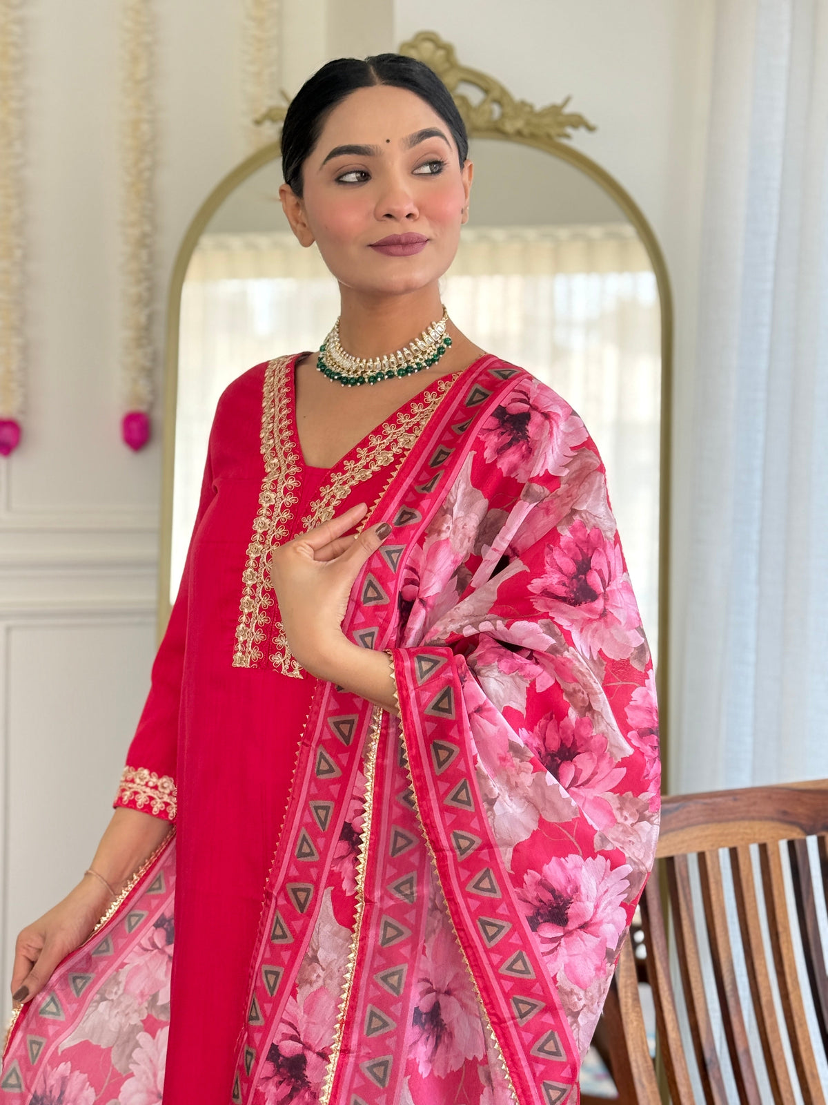 Teeya Creation Rani Colour Viscose Slub Embroidery Work Fully Stitched Kurti Set | Grocsy