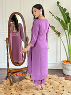 Teeya Creation Light Purple Colour Viscose Slub Embroidery Work Fully Stitched Kurti Set | Grocsy