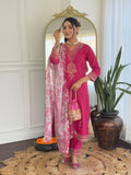 Teeya Creation Rani Color Viscose Rayon Embroidery Work Fully Stitched Kurti Set | Grocsy
