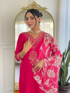 Teeya Creation Rani Color Viscose Rayon Embroidery Work Fully Stitched Kurti Set | Grocsy